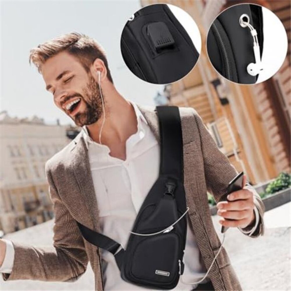 Mens Leather Crossbody Bag Trendy Sling Bag Waterproof Sling 6.69x13.78x3.54 - Picture 3 of 6